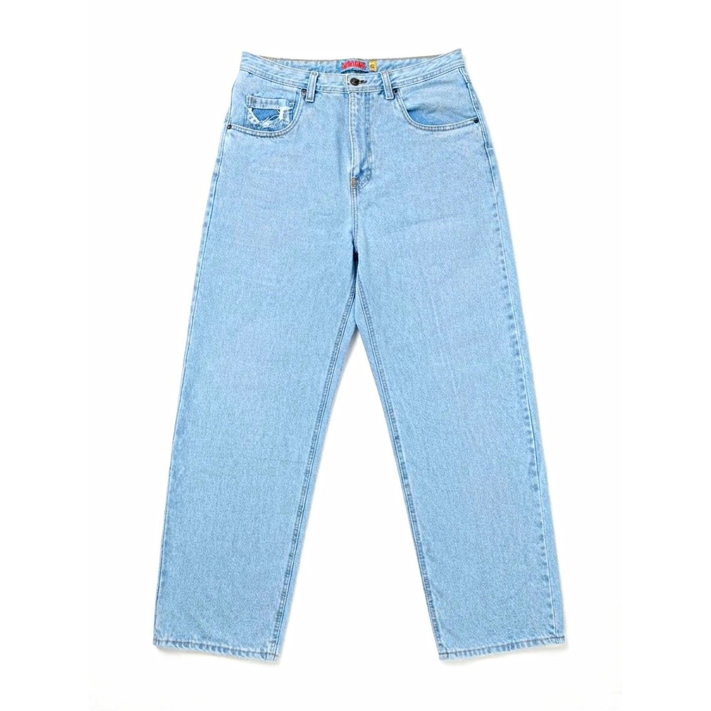 Empyre Men's Straight Jeans Blue Light Wash Denim Cotton 5-Pocket Logo Mid Rise